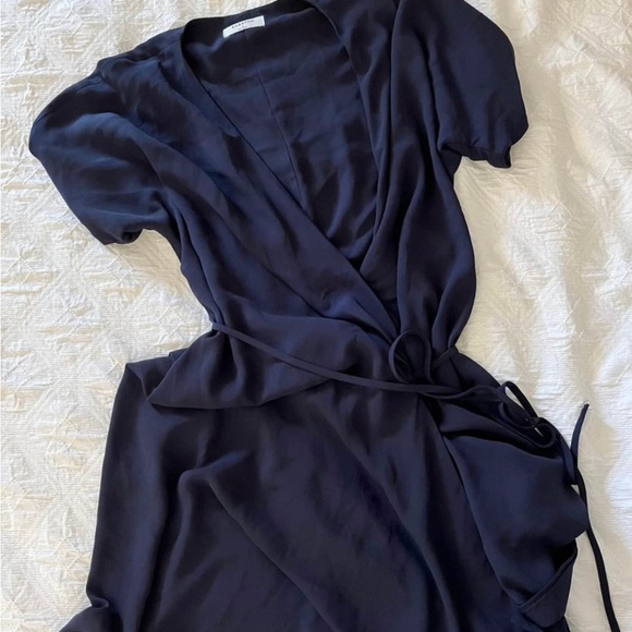 Navy Blue Babaton Wrap Dress - Picture 3 of 3
